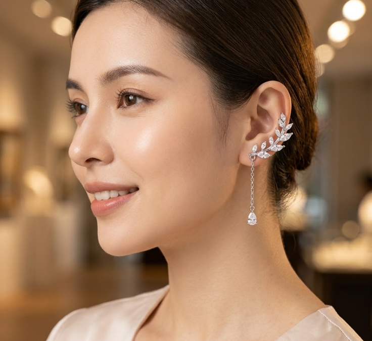 Aura 925 Silver Earrings Korean Diamond Style