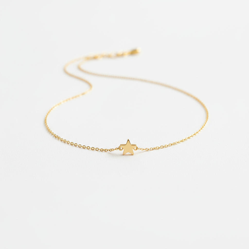 Aura Star Charm Bracelet minimalist gold on white background