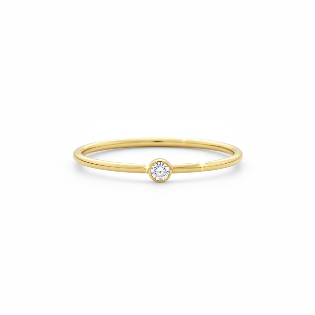 Aura Crystal Stacking Ring minimalist gold on white background